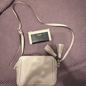 Kate Spade Pebble Gray Tan Crossbody Bag and Wallet Set